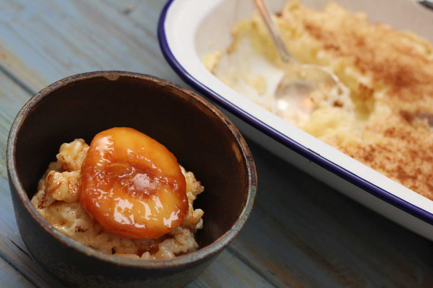 Arroz con Leche with Caramelised Peaches