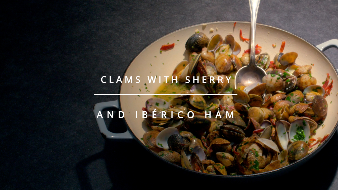Clams with sherry and Iberico ham