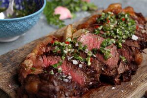 Barbecued Galician Sirloin Steak with Chimichurri Sauce