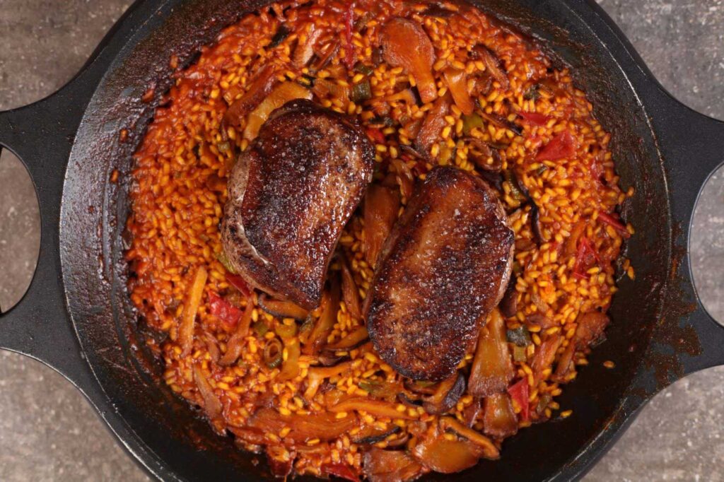 Paella Rice with Spiced Duck and Wild Mushrooms