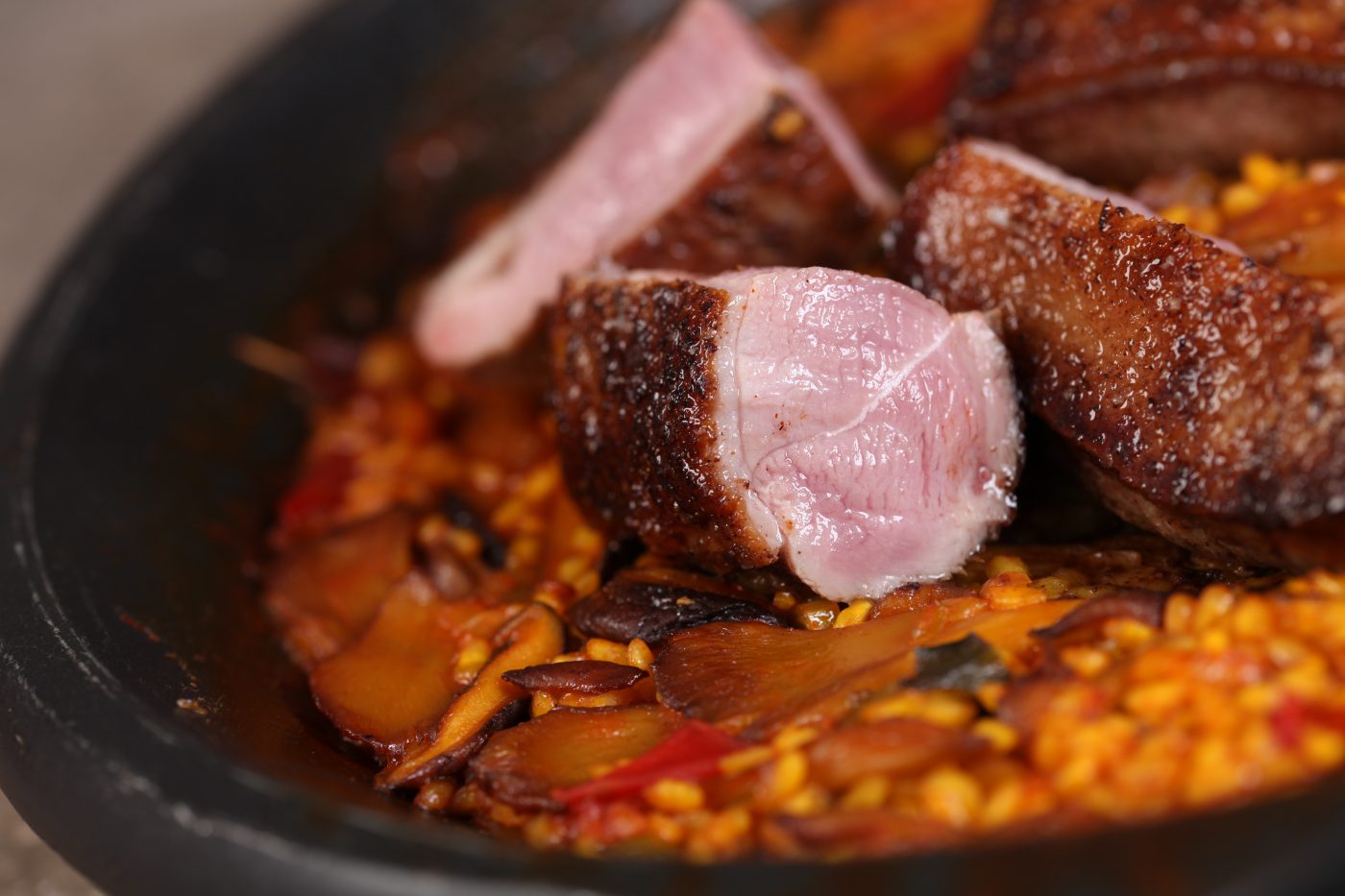 Paella Rice with Spiced Duck and Wild Mushrooms