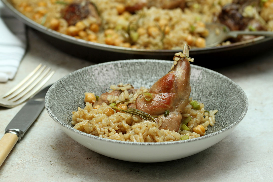 Paella Rice with Rabbit, Chickpeas and Rosemary