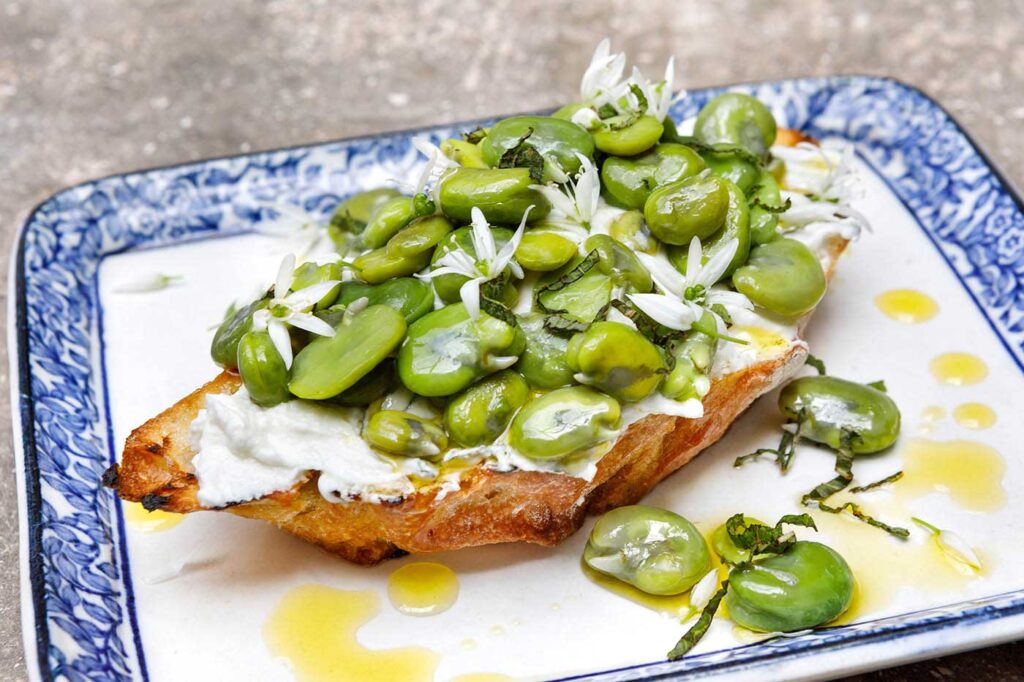 Broad Beans and Minted Goats Cheese on Toast