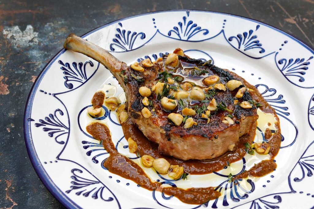 Barbecued Pork Chop with Mole Sauce