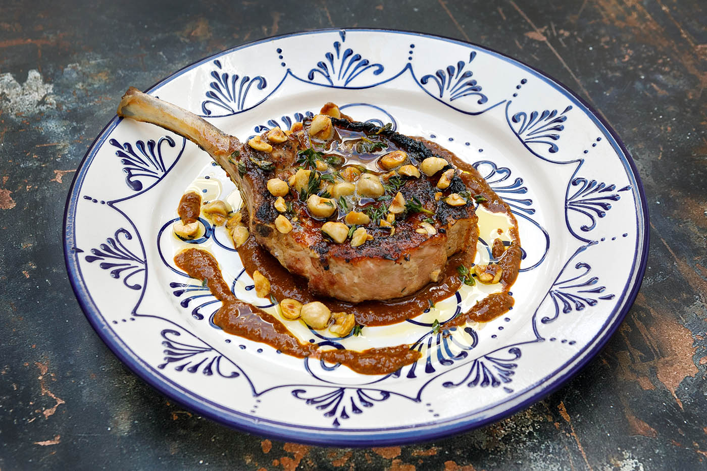 Barbecued Pork Chop with Mole Sauce