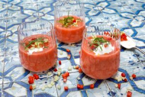 Strawberry Gazpacho with Burrata and Mint