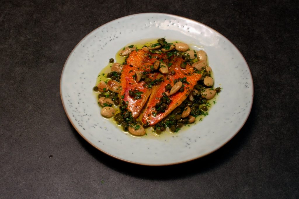 Red Mullet with Marcona Almonds, Capers and Nut Brown Butter