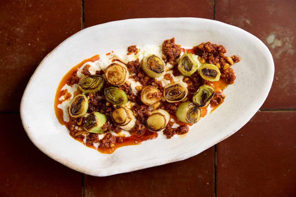 Charred Leeks with Burrata and Sobrasada