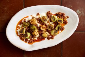 Charred Leeks with Burrata and Sobrasada