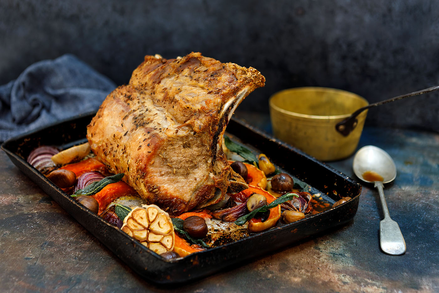 Fennel Roast Ibérico Pork Rack, Butternut Squash, Chestnuts, Sage & Red Onion